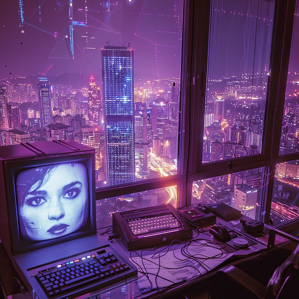This meme is a humorous image of a 1980s-style computer setup with a monitor displaying a woman's face with a futuristic interface. The text "I can see your face" is written on the screen, likely referencing the 1983 film "Warrior" and its infamous "I can see your face" line. The image is a playful nod to the film's quote and the era's computer aesthetic.